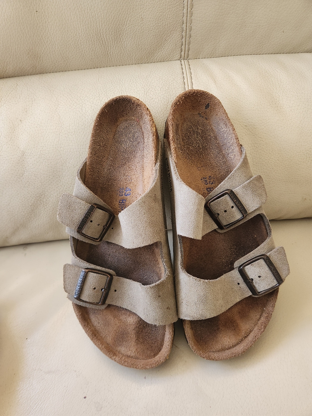 Birkenstock Men's Two-Strap Suede Sandals in Light Taupe